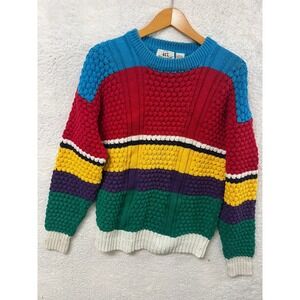 Van Heusen Rainbow Striped Textured Knit Sweater Mens L Ramie Cotton